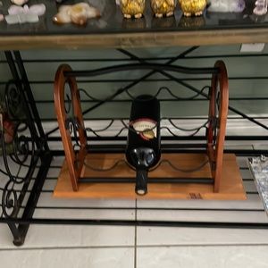Wine rack, wood and iron, fits 6 bottles